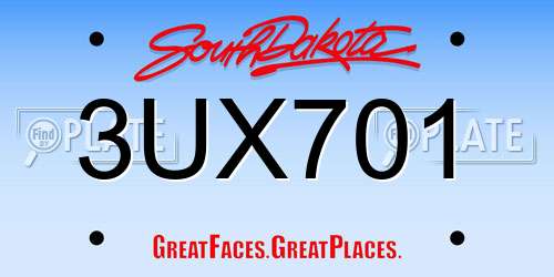 3UX701 South Dakota License Plate