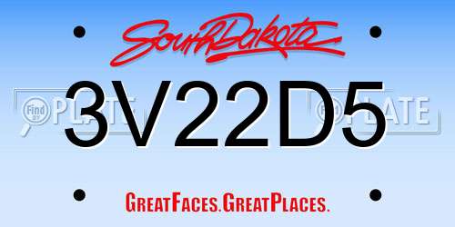 3V22D5 South Dakota License Plate