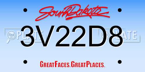 3V22D8 South Dakota License Plate