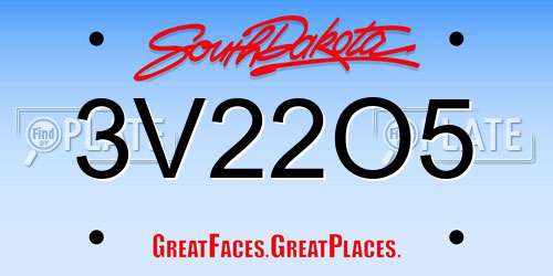 3V22O5 South Dakota License Plate