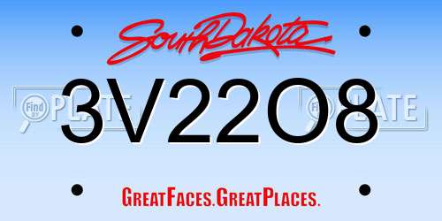 3V22O8 South Dakota License Plate