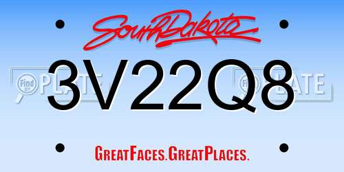 3V22Q8 South Dakota License Plate