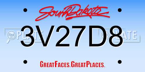 3V27D8 South Dakota License Plate