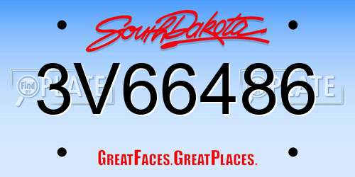 3V66486 South Dakota License Plate