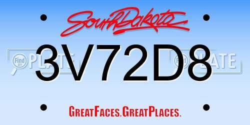 3V72D8 South Dakota License Plate