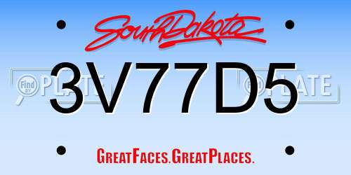 3V77D5 South Dakota License Plate