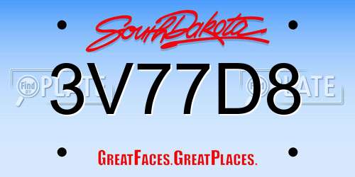 3V77D8 South Dakota License Plate