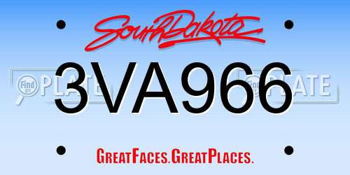 3VA966 South Dakota License Plate