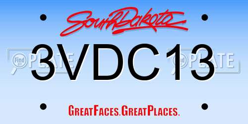 3VDC13 South Dakota License Plate