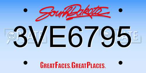 3VE6795 South Dakota License Plate