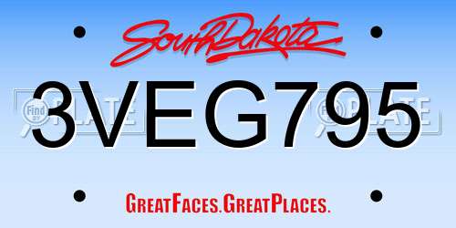 3VEG795 South Dakota License Plate
