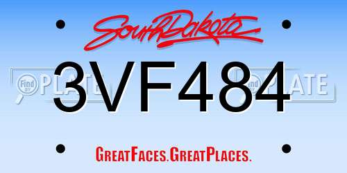 3VF484 South Dakota License Plate