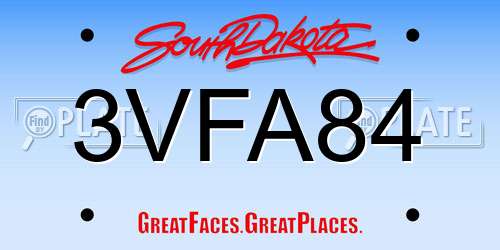 3VFA84 South Dakota License Plate