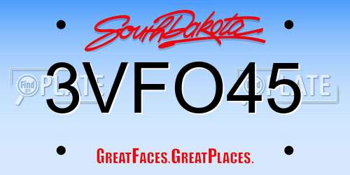3VFO45 South Dakota License Plate