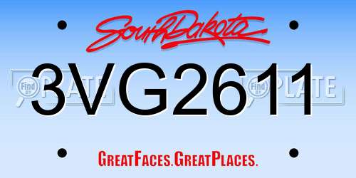 3VG2611 South Dakota License Plate