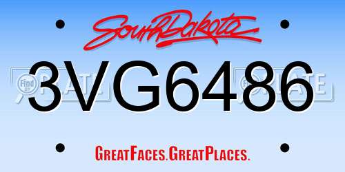 3VG6486 South Dakota License Plate