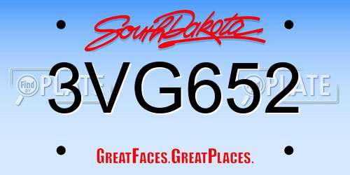 3VG652 South Dakota License Plate