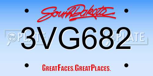 3VG682 South Dakota License Plate