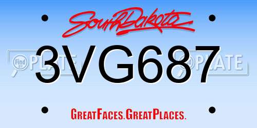 3VG687 South Dakota License Plate