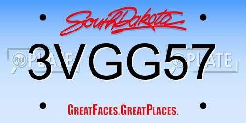 3VGG57 South Dakota License Plate