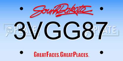 3VGG87 South Dakota License Plate