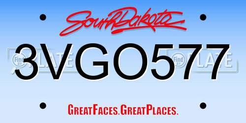 3VGO577 South Dakota License Plate