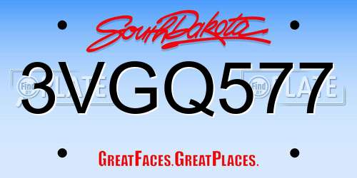 3VGQ577 South Dakota License Plate