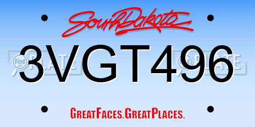 3VGT496 South Dakota License Plate