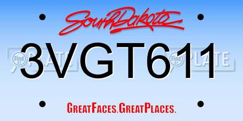 3VGT611 South Dakota License Plate
