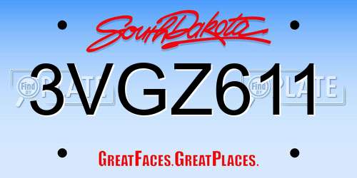 3VGZ611 South Dakota License Plate