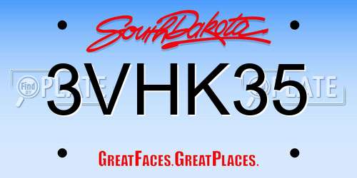3VHK35 South Dakota License Plate