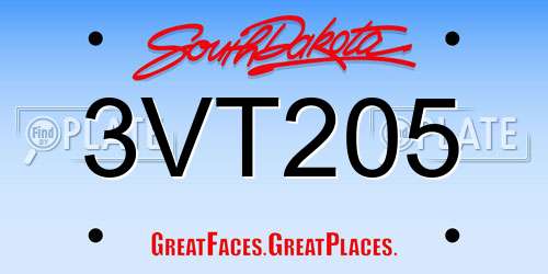 3VT205 South Dakota License Plate