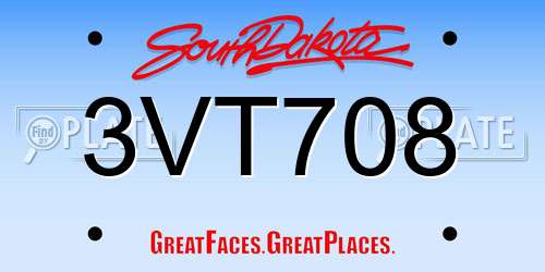 3VT708 South Dakota License Plate