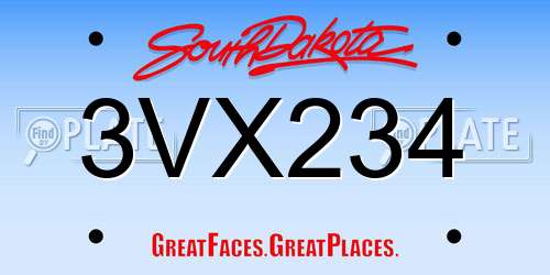 3VX234 South Dakota License Plate