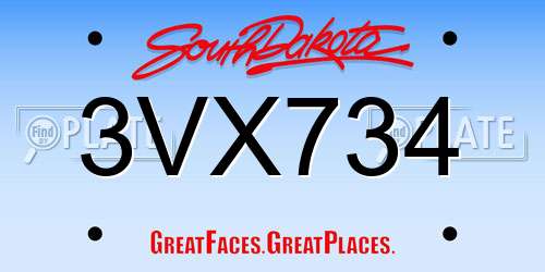 3VX734 South Dakota License Plate