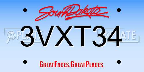 3VXT34 South Dakota License Plate