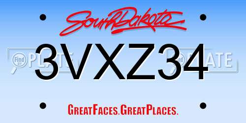 3VXZ34 South Dakota License Plate