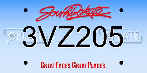 3VZ205 South Dakota License Plate