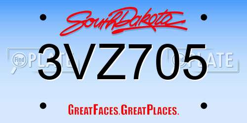 3VZ705 South Dakota License Plate