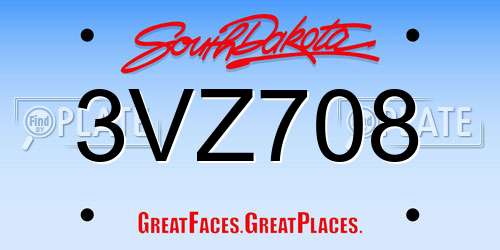 3VZ708 South Dakota License Plate