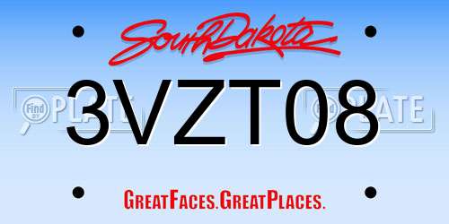 3VZT08 South Dakota License Plate
