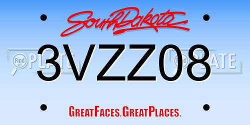 3VZZ08 South Dakota License Plate