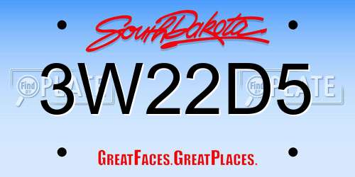 3W22D5 South Dakota License Plate
