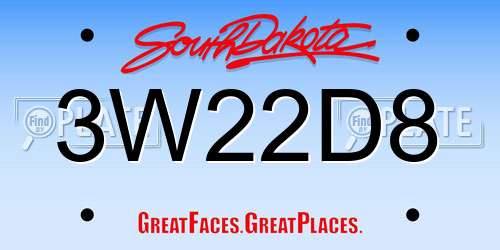 3W22D8 South Dakota License Plate