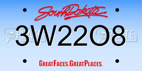 3W22O8 South Dakota License Plate