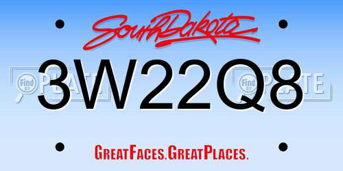 3W22Q8 South Dakota License Plate
