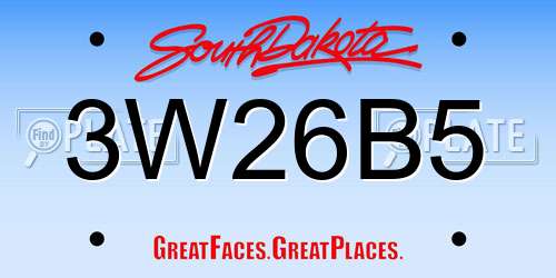 3W26B5 South Dakota License Plate