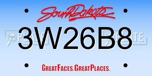 3W26B8 South Dakota License Plate