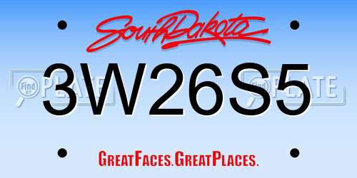 3W26S5 South Dakota License Plate