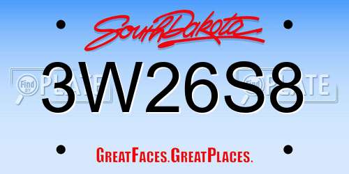 3W26S8 South Dakota License Plate